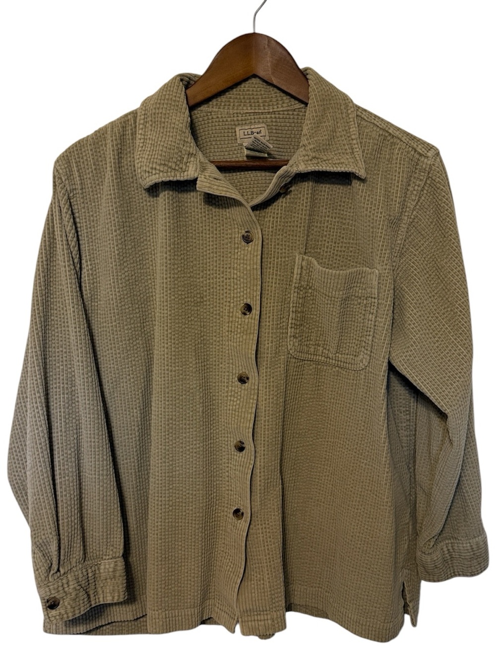 L.L. Bean Button Down Long Sleeve Corduroy Shirt Neutral Beige Cotton LP